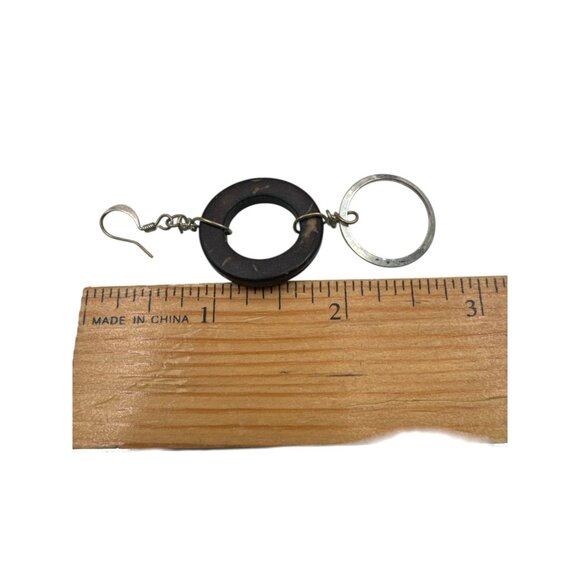 Modern Mixed‑Material Circle Dangle Earrings – Black & Silver Geometric Boho Sty - Picture 5 of 5